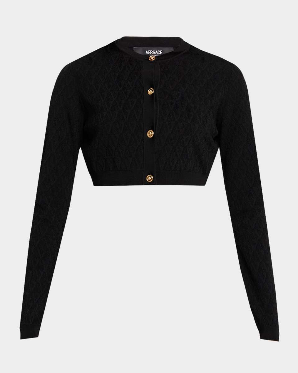 Knit Jacquard V Cropped Cardigan